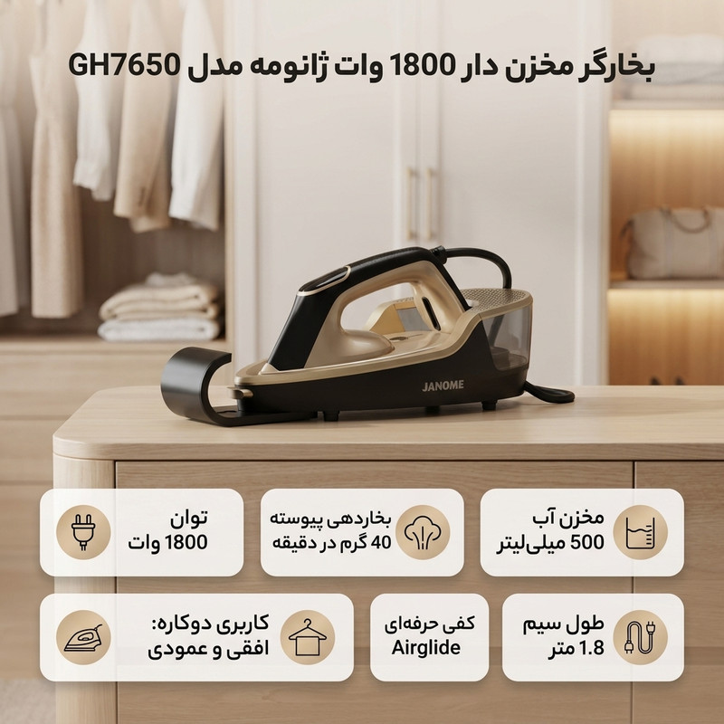 بخارگر مخزن دار 1800 وات ژانومه مدل GH7650
