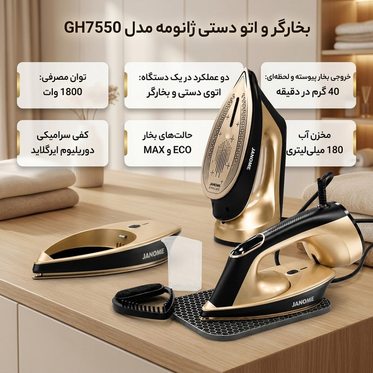 بخارگر 1800 وات ژانومه مدل دوکاره بخارگر و اتودستی GH7550
