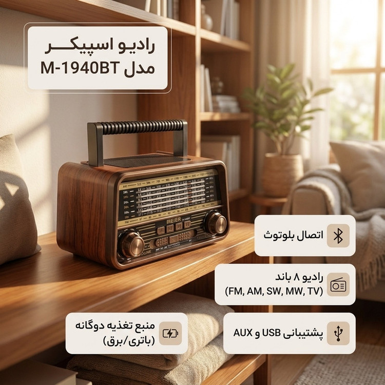 رادیو اسپیکر FM، AM، SW، MW، TV مدل M-1940BT