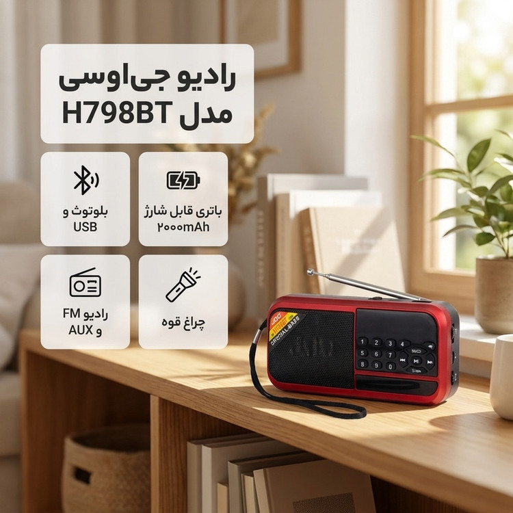 رادیو اسپیکر FM جی او سی مدل H798BT دارای پورت USB