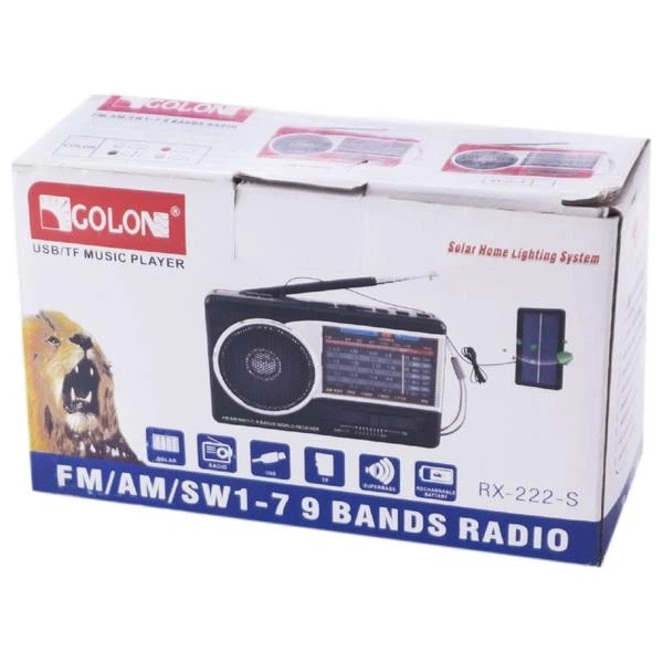 رادیو جیبی گولون مدل RX-BT222-S دارای بلوتوث و پنل خورشیدی سیار
