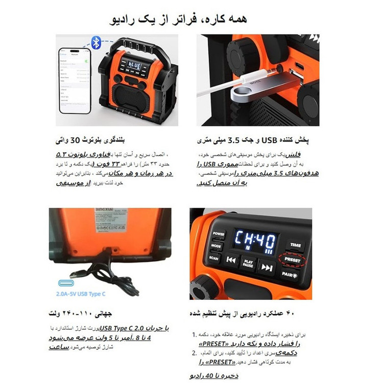 رادیو اسپیکر FM مدل P250 دارای Bluetooth
