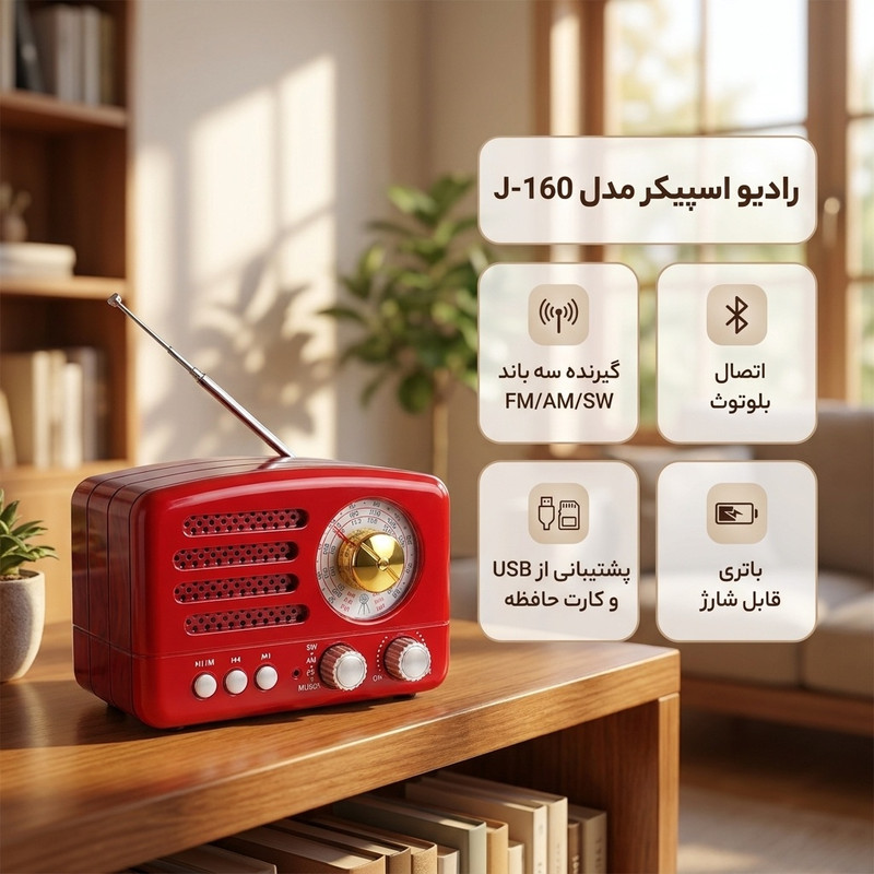 رادیو اسپیکر FM، AM، SW مدل J-160 دارای پورت USB