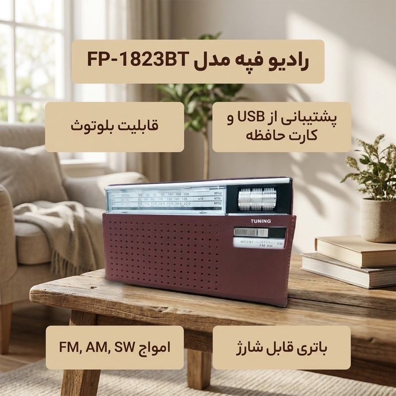 رادیو FM، SW، AM فپه مدل FP-1823BT دارای پورت USB