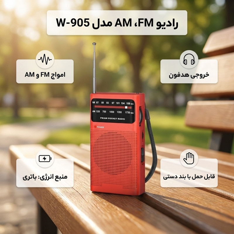 رادیو FM، AM مدل W-905 دارای خروجی هدفون