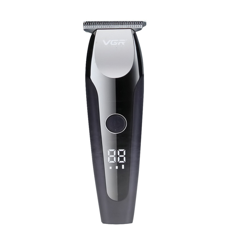 ماشین اصلاح موی صورت و بدن وی جی ار مدل V-059 با تیغه استیل ضد زنگ خودتیز شونده، باتری لیتیوم یونی با 150 دقیقه زمان استفاده، نمایشگر دیجیتال، تنظیم سرعت 3 مرحلهای و 6 عدد شانه سایز 1 تا 6 میلیمتر