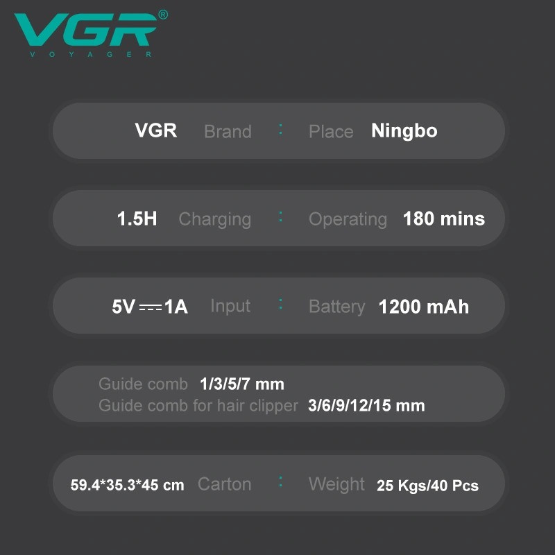 ست ماشین اصلاح موی صورت و بدن وی جی ار مدل V-102