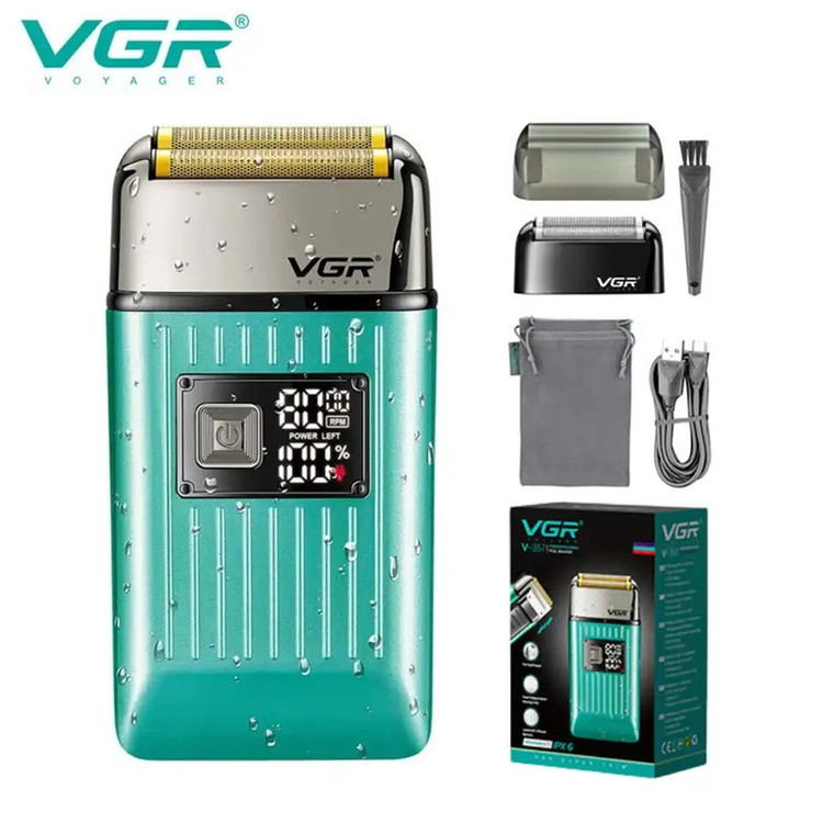 ماشین اصلاح موی سر و صورت وی جی ار مدل V-357 فویلی با تیغه تیتانیوم، ضد آب، باتری 600 میلیآمپر ساعت، موتور 6000 دور در دقیقه و شارژ USB