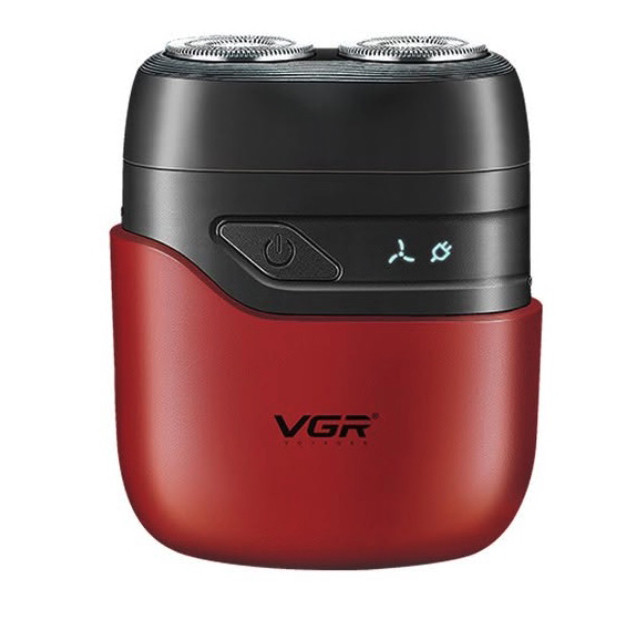 ماشین اصلاح موی صورت وی جی ار مدل v-345 با تیغه استیل ضد زنگ، صفرزن، ضدآب، طراحی ارگونومیک، شارژ سریع، باتری قابل شارژ، همراه با کابل USB، برس تمیزکننده و محافظ