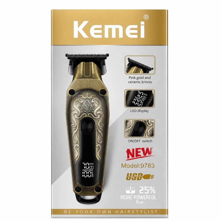 ماشین اصلاح موی سر و صورت کیمی مدل 9783 با تیغه تیتانیوم پیشرفته، دو سرعت، نمایشگر شارژ و سرعت، باتری لیتیومی با شارژ سریع، ضد آب، قابلیت استفاده خشک و مرطوب، صفر زن و خط زن، همراه با شانههای 3، 5 و 7 میلیمتری
