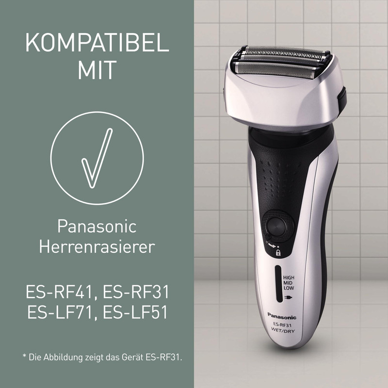 ماشین اصلاح موی صورت پاناسونیک مدل ES-RF31 با قابلیت اصلاح خشک و مرطوب، تنظیم خودکار سرعت موتور، چهار تیغه، حرکت سری در چند جهت، تیغه از آلیاژ نقره و استیل ضد زنگ، باتری قابل شارژ، مقاوم در برابر آب و لغزش