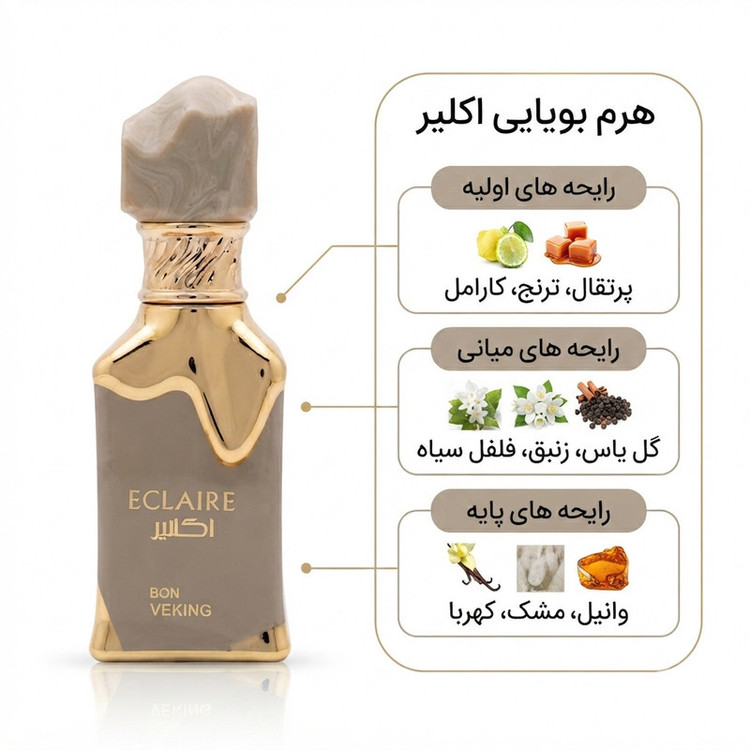 عطر جیبی زنانه وکینگ مدل اکلایر با رایحه گرم و شیرین حجم ۲۵ میلی لیتر