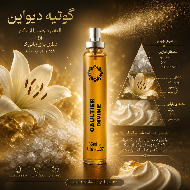 ادوپرفیوم زنانه هارلینگن مدل ژان پل گوتیه دیواین با رایحه شیرین و خنک حجم 35 میلیلیتر