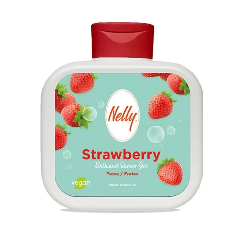 شامپو بدن نلی مدل Strawberry با رایحه توت فرنگی مناسب برای انواع پوست حجم 750 میلی لیتر