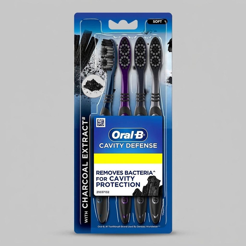مسواک اورال-بی مدل CHARCOAL CAVITY DEFENSE با برس نرم بسته 4 عددی