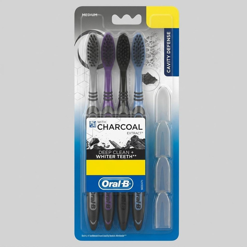 مسواک اورال-بی مدل CHARCOAL EXTRACT با برس متوسط بسته 4 عددی