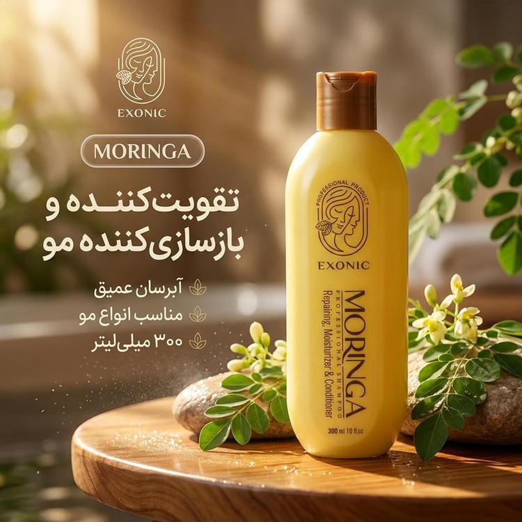 شامپو تقویتکننده مو اکسونیک مدل مورینگا مناسب برای انواع مو، حجم 300 میلیلیتر