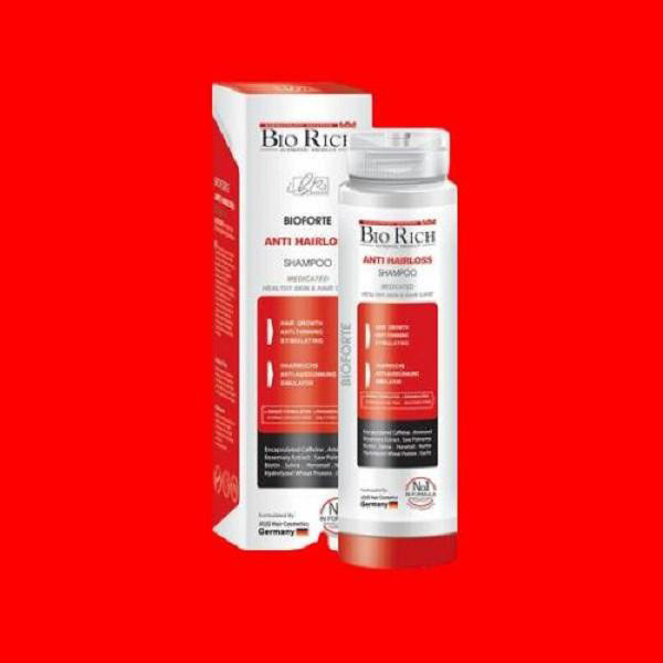 شامپو روزانه تقویتکننده و ضد ریزش مو بایوریچ مخصوص انواع مو، حجم 250 میلیلیتر مدل ANTI HAIR LOSS، حاوی کراتین، بدون سولفات، حجمدهنده و ترمیمکننده با عصاره مریم گلی، گزنه و، رزماری