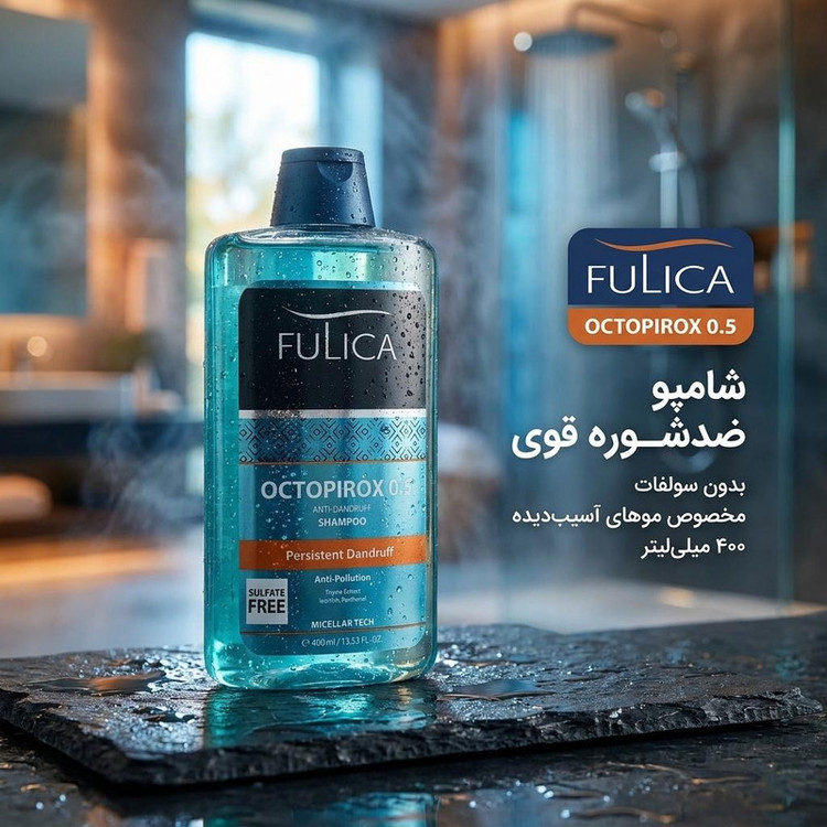شامپو ضدشوره مو فولیکا مخصوص موهای آسیبدیده، حجم 400 میلیلیتر مدل OCTOPIROX، بدون سولفات، ضد خارش و ضدالتهاب