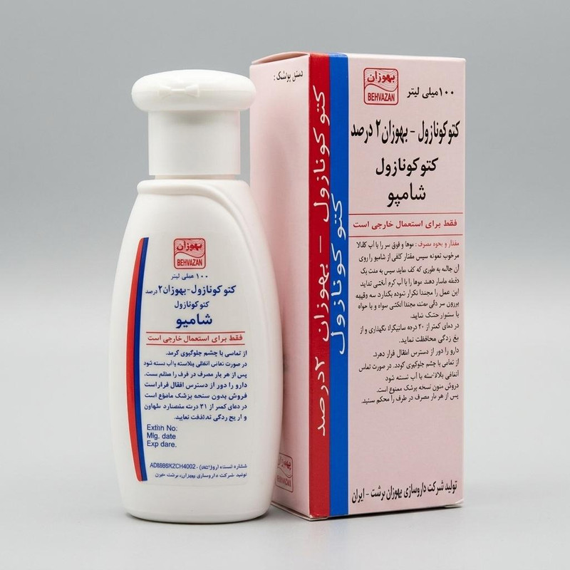 شامپو ضدشوره مو کتوکونازول مخصوص انواع مو، حجم 100 میلی‌لیتر مدل بهوزان، میزان‌سازی چربی مو و پوست سر، ضدقارچ و باکتری، ضدالتهاب و خارش، جلوگیری از وزشدن مو، محافظت کامل مو و پوست سر، ازبین‌برنده چربی مو و پوست سر