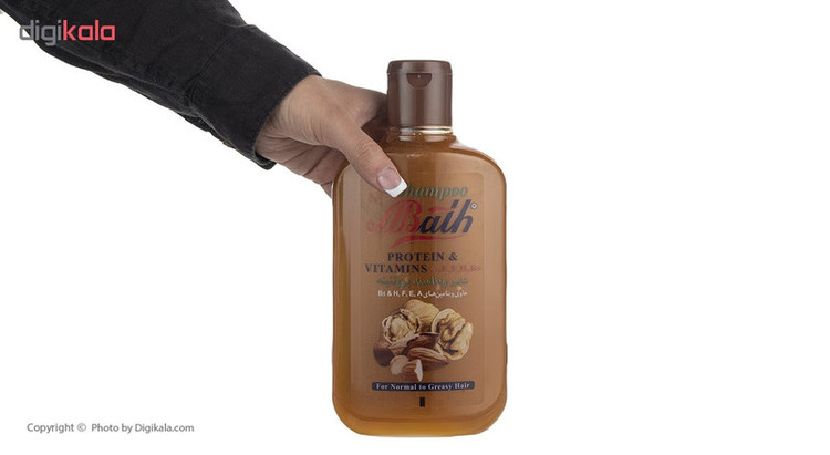 شامپو پروتئینه و ویتامینه مو بس مدل Walnut And Almond حجم 1000 میلیلیتر، تقویتکننده، ترمیمکننده، ضد ریزش، مناسب موهای معمولی تا چرب، حاوی عصاره گردو و بادام، حاوی ویتامینهای E، B5، F، A و H