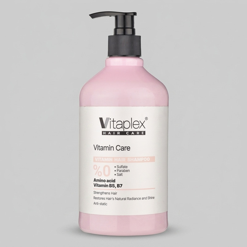 شامپو مو ویتاپلکس مدل Vitamin Care 01 حجم 500 میلی‌لیتر مناسب موهای خشک و معمولی، نرم‌کننده، مرطوب‌کننده، تقویت‌کننده، ترمیم‌کننده، براق‌کننده و ضد وز