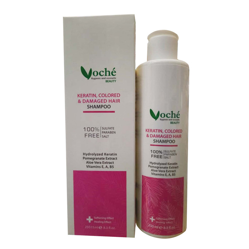 شامپو مو وچه مدل KERATIN حجم 250 میلیلیتر، مناسب موهای آسیب دیده، خشک، رنگ شده و شکننده، آبرسان، آرامشبخش، بازسازیکننده و براقکننده، حاوی ویتامینهای A، B5 و E