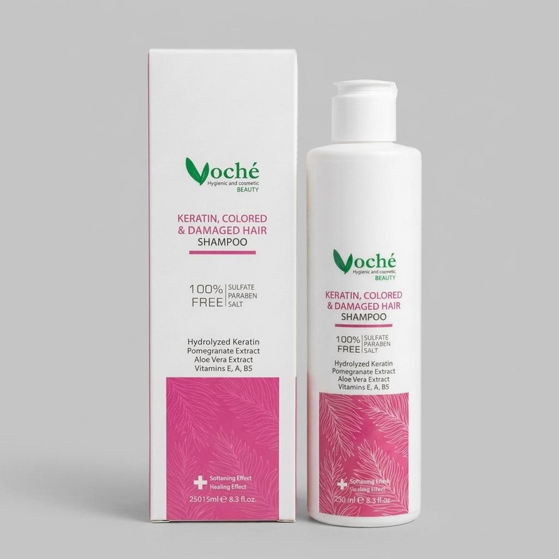 شامپو مو وچه مدل KERATIN حجم 250 میلی‌لیتر، مناسب موهای آسیب دیده، خشک، رنگ شده و شکننده، آبرسان، آرامش‌بخش، بازسازی‌کننده و براق‌کننده، حاوی ویتامین‌های A، B5 و E