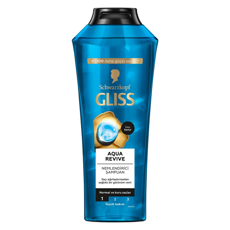 شامپو آبرسان مو گلیس مدل Aqua Revive حجم 500 میلیلیتر، ترمیمکننده، درخشانکننده، افزایش نرمی و شانهپذیری، حاوی هیالورونیک اسید و مواد معدنی دریایی