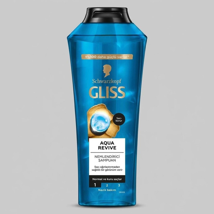 شامپو آبرسان مو گلیس مدل Aqua Revive حجم 500 میلیلیتر، ترمیمکننده، درخشانکننده، افزایش نرمی و شانهپذیری، حاوی هیالورونیک اسید و مواد معدنی دریایی
