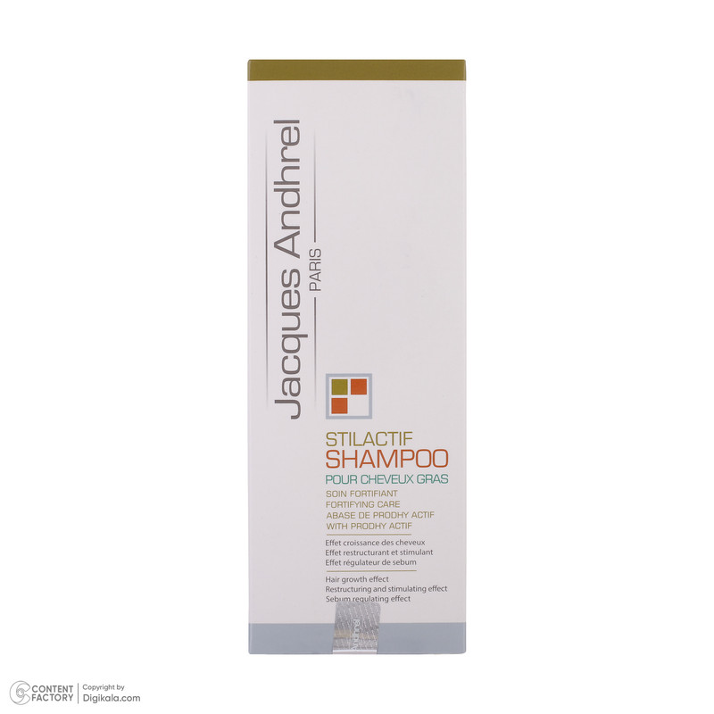 شامپو تقویت کننده موهای چرب ژاک آندرل پاریس مدل cheveux gras حجم 200 میلیلیتر، حاوی عصاره رزماری، گزنه و کافئین، کنترل چربی، جلوگیری از ریزش و افزایش استحکام موها