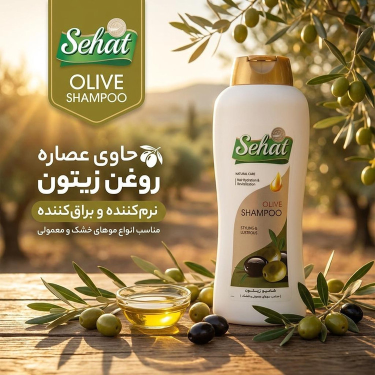 شامپو مو صحت مدل Olive حجم 1 لیتر، نرمکننده و براقکننده، مناسب انواع موهای خشک و معمولی، حاوی عصاره روغن زیتون