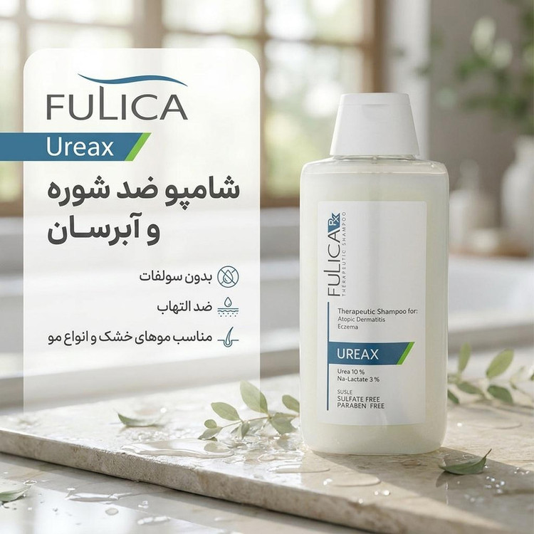 شامپو ضد شوره مو بدون سولفات فولیکا مدل ureax آبرسان و ضد التهاب مناسب انواع مو حجم 200 میلیلیتر