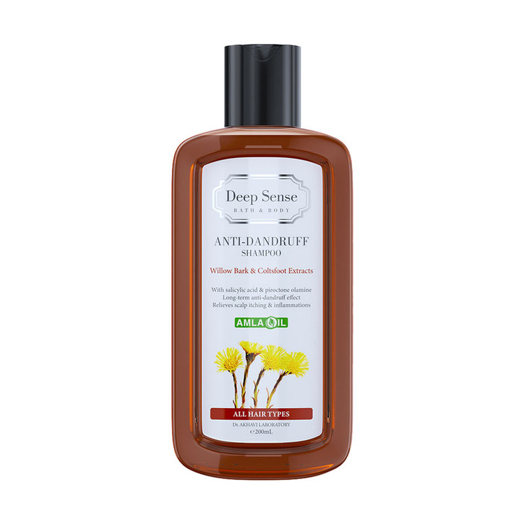 شامپو ضدشوره دیپ سنس مخصوص انواع مو، حجم 200 میلیلیتر مدل Willow Bark و Coltsfoot، حاوی اسید سالیسیلیک و پیروکتون اولامین، ضد خارش با عصاره آملا، بید و فارفارا