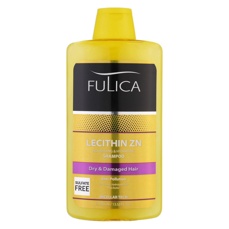 شامپو تقویتکننده مو فولیکا مخصوص موهای خشک و آسیبدیده، حجم 400 میلیلیتر مدل LECITHIN ZN، بدون سولفات، مرطوبکننده، لطافتبخش و براقکننده
