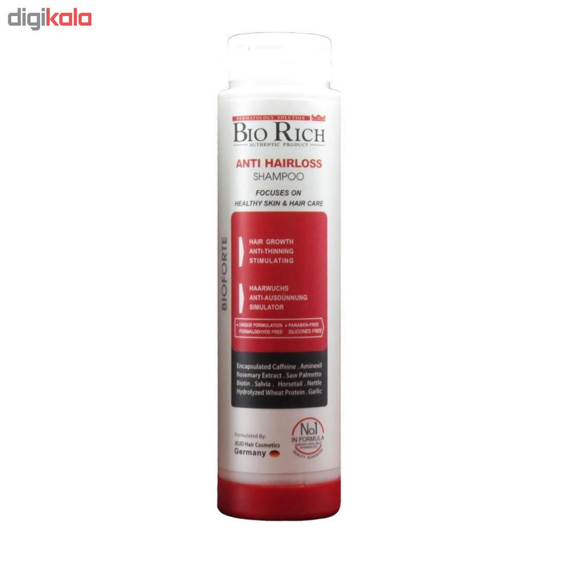 شامپو ضد ریزش مو بایوریچ مدل ANTI HAIR LOSS حجم 250 میلیلیتر تقویتکننده، ترمیمکننده، محرک رشد مو، مناسب انواع مو مجموعه 2 عددی