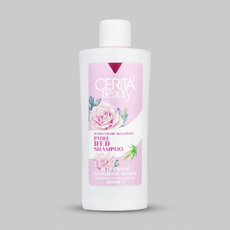شامپو رنگساژ مو سریتا مدل Pure Red حجم 200 میلی‌لیتر، تثبیت‌کننده رنگ مو، درخشان‌کننده، حالت‌دهنده، حاوی عصاره آلوئه ورا، مناسب برای انواع مو، مخصوص خانم‌ها