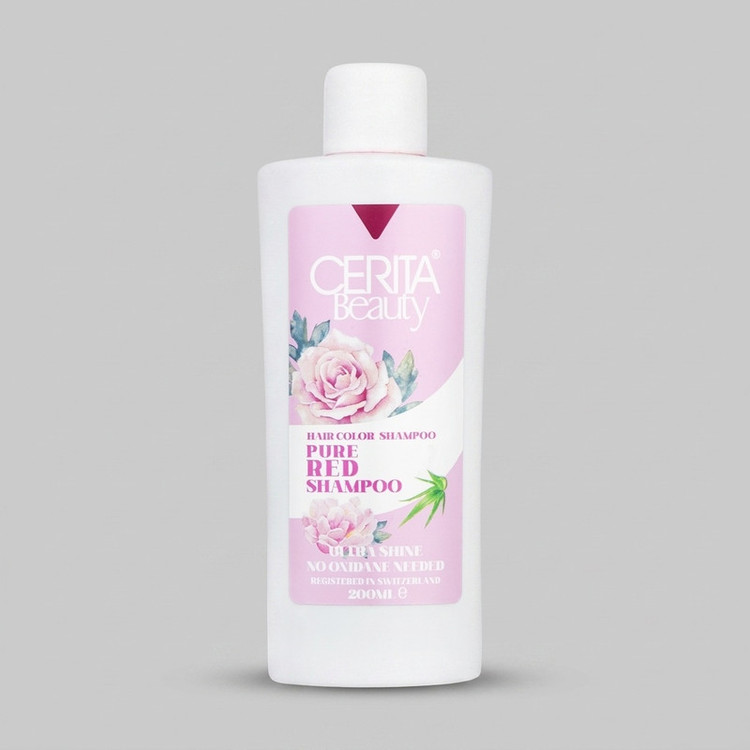 شامپو رنگساژ مو سریتا مدل Pure Red حجم 200 میلیلیتر، تثبیتکننده رنگ مو، درخشانکننده، حالتدهنده، حاوی عصاره آلوئه ورا، مناسب برای انواع مو، مخصوص خانمها