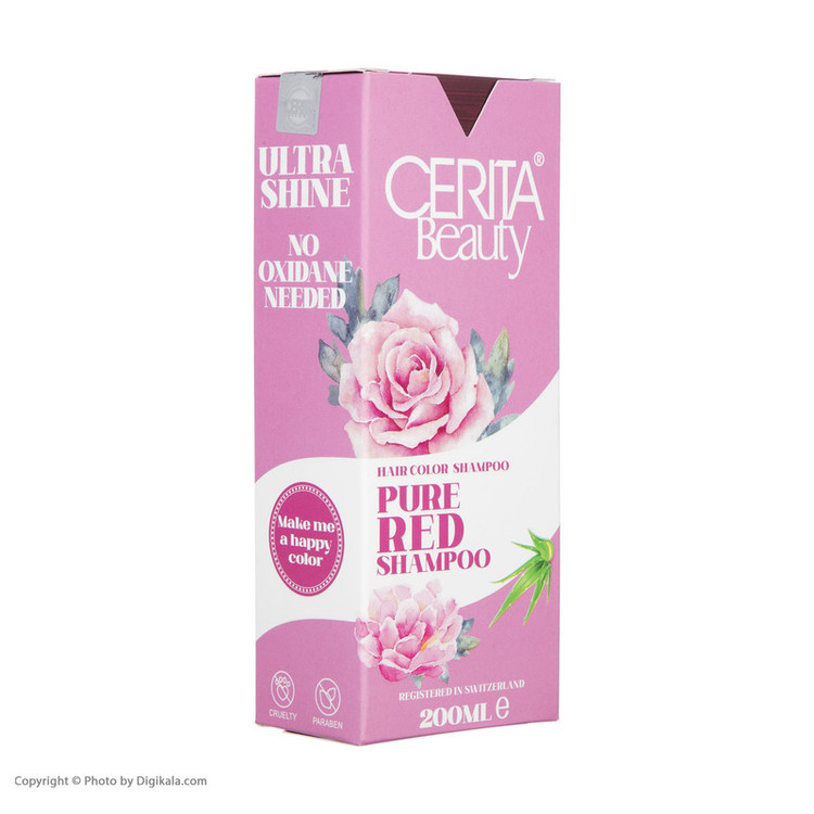شامپو رنگساژ مو سریتا مدل Pure Red حجم 200 میلیلیتر، تثبیتکننده رنگ مو، درخشانکننده، حالتدهنده، حاوی عصاره آلوئه ورا، مناسب برای انواع مو، مخصوص خانمها