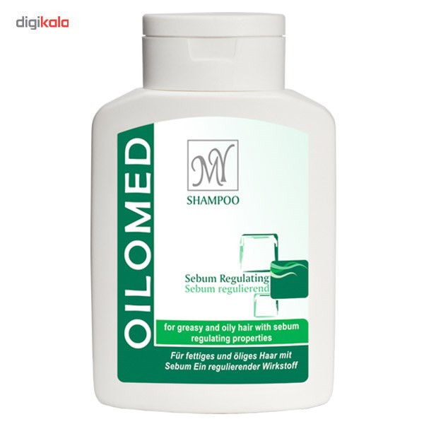 شامپو مو مای مدل Oilomed حجم 200 میلیلیتر، کاهش چربی پوست سر، تقویت ریشه و ساقه مو، اثر بازسازی کننده و تنظیم تولید هورمون DHT