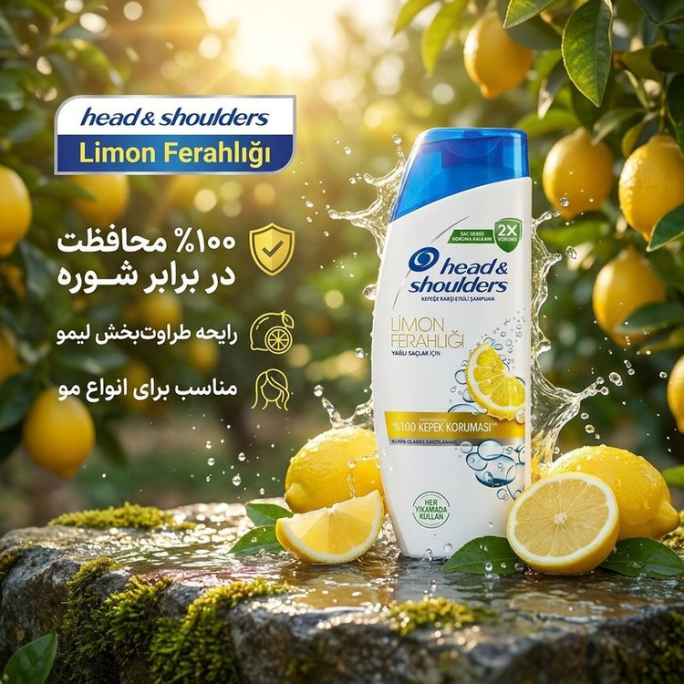 شامپو ضد شوره مو هد اند شولدرز مدل Limon Ferahlığı با رایحه طراوتبخش لیمو، مناسب برای انواع مو، حجم 330 میلیلیتر