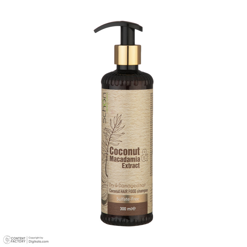 شامپو تقویت کننده مو شون مدل Coconut Makadamia sulfate-free حجم 300 میلیلیتر، مغذی و مرطوبکننده، مناسب موهای آسیبدیده، حاوی عصاره نارگیل و ماکادمیا