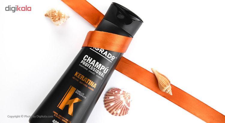 شامپو کراتینه آگرادو مدل KERATIN حجم 400 میلیلیتر، صافکننده، ترمیمکننده، نرمکننده، براقکننده، مناسب انواع موهای شکننده، فر، آسیبدیده و نازک، حاوی کراتین هیدرولیز شده و ویتامین E