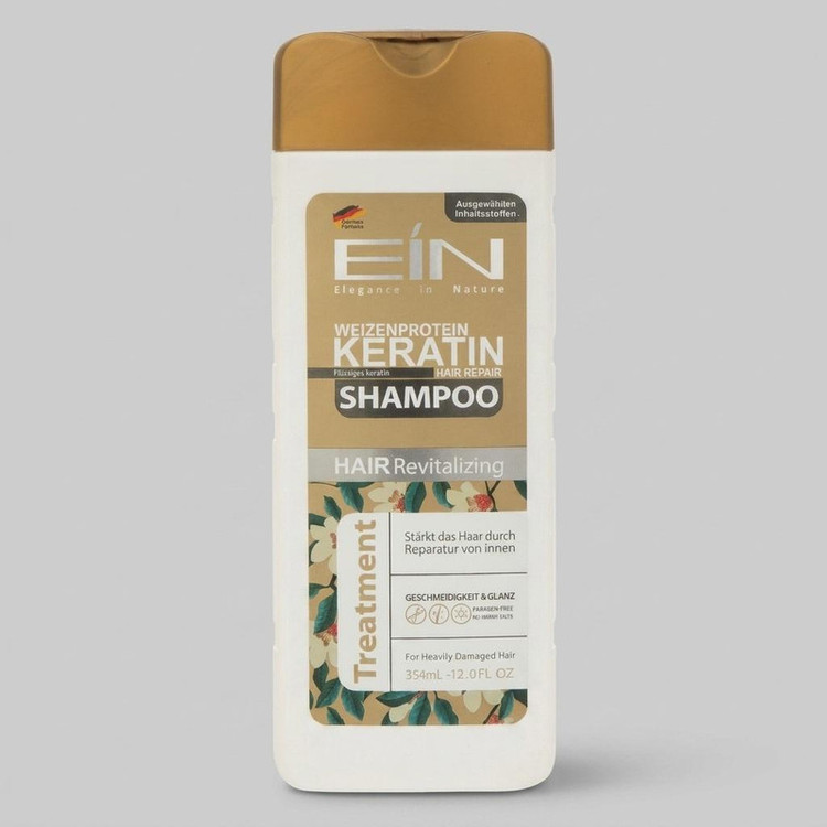شامپو ترمیمکننده و کراتینه موهای آسیب دیده ای آی ان مدل jojoba حجم 354 میلیلیتر، حاوی کراتین و پروتئین هیدرولیز شده شیر و گندم، شوینده ملایم، فاقد پارابن، با سیستم ترمیم عمیق مو
