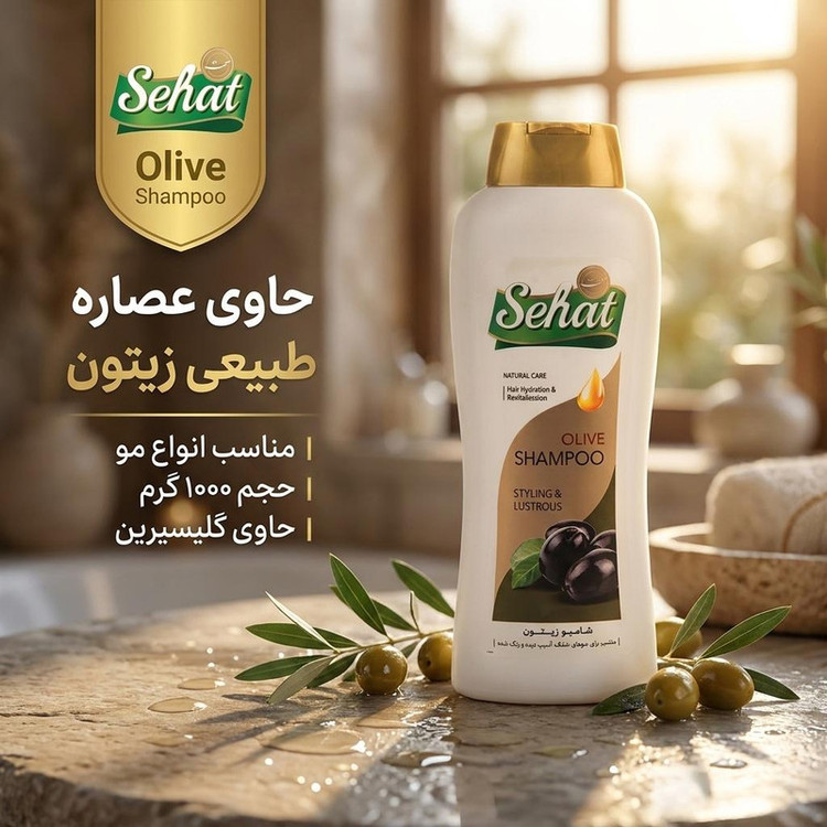 شامپو مو صحت مدل Olive حاوی گلیسیرین، گیاهی، مناسب انواع مو، حجم 1000 گرم