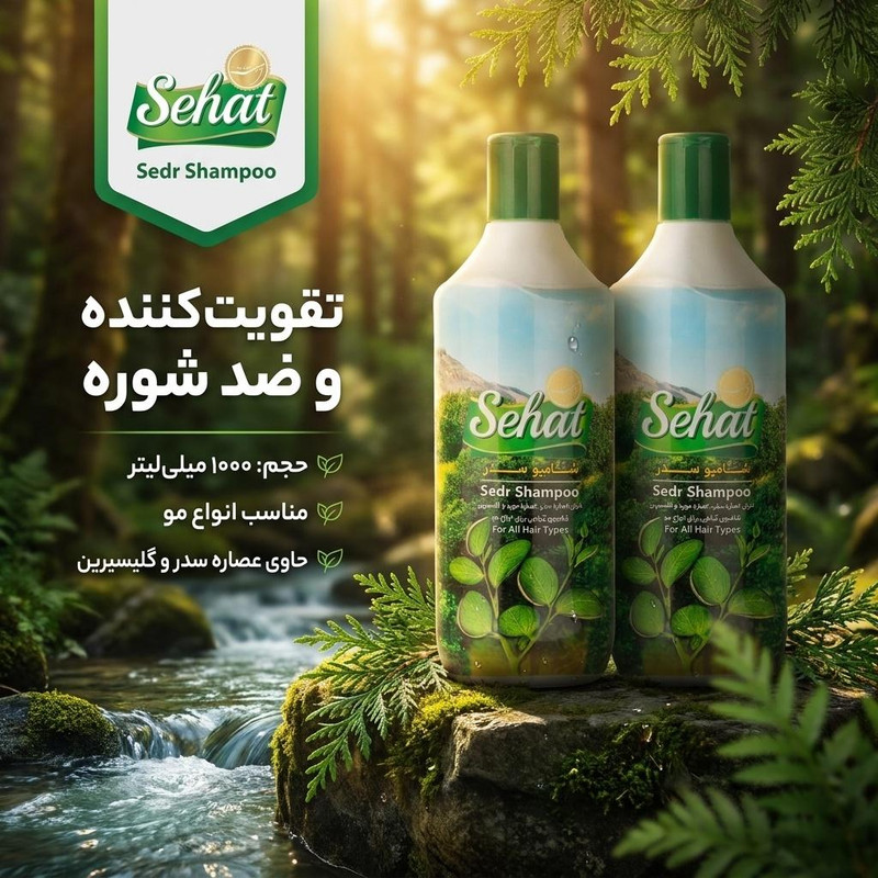 شامپو مو صحت مدل سدر حجم 1000 میلیلیتر تقویتکننده و ضد شوره مناسب انواع مو بسته دو عددی