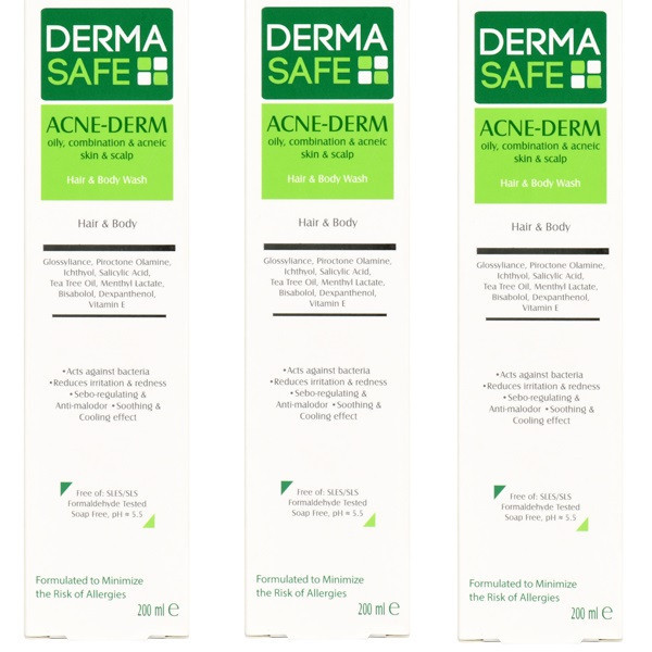 شامپو ضد شوره مو درماسیف مدل ACNE DERM حجم 200 میلی لیتر مجموعه 3 عددی