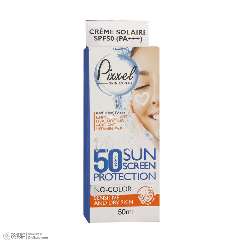 کرم ضدآفتاب بیرنگ پیکسل SPF50 مدل Sensitive، مناسب پوستهای خشک و حساس، حجم 50 میلیلیتر
