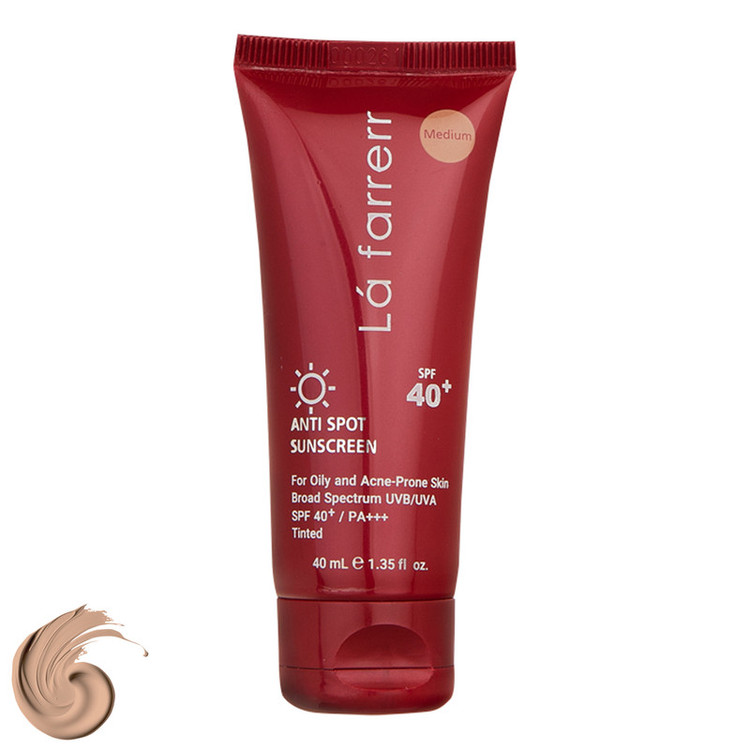 کرم ضدآفتاب و ضدلک رنگی لافارر مدل SPF40-Medium، مناسب پوستهای چرب، حجم 40 میلیلیتر