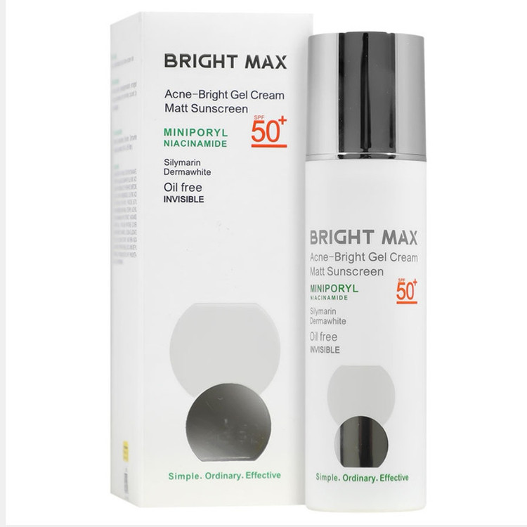 ژل کرم ضدآفتاب بیرنگ صورت برایت مکس SPF50 مدل Acne Bright مناسب برای پوست چرب و مختلط حجم 50 میلیلیتر